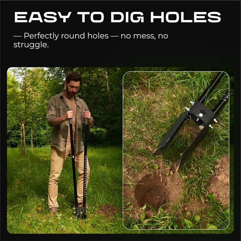 CKG Post Hole Digger Gardening Tool 57 inches,Heavy Duty with Fiberglass Handle, Plant Hole Digger for for Soil Plugging, Cultivating, Manual Fence Post Diggers, Black - Image 2